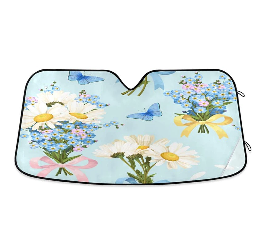 Daisy Blue Flowers Butterflies Auto Sun Shade