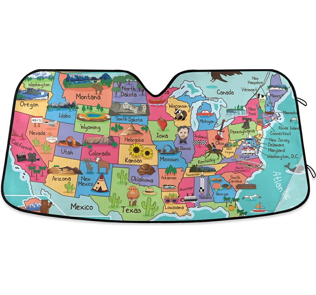 Cartoon Usa Map Auto Sun Shade