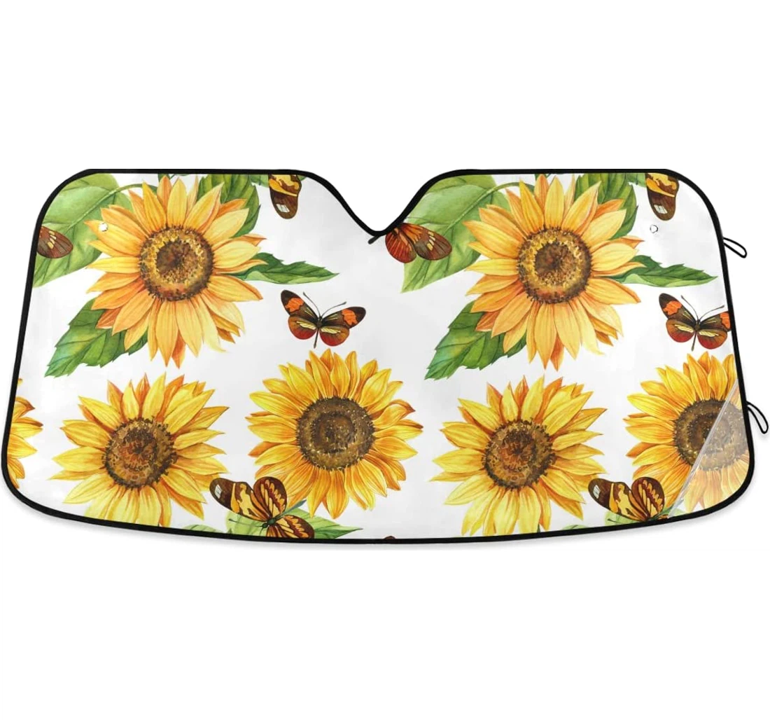 Sunflowers Butterflies Auto Sun Shade