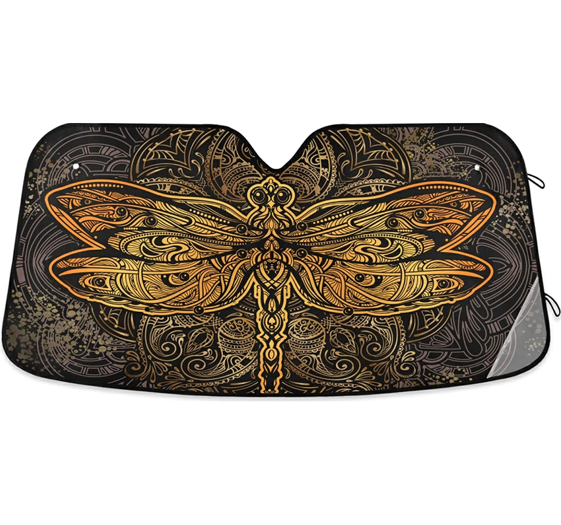 Golden Dragonfly Mandala Auto Sun Shade