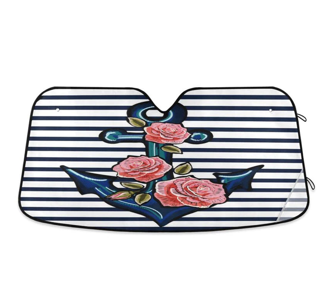 Exotic Anchor Pink Roses Summer Embroidery Auto Sun Shade