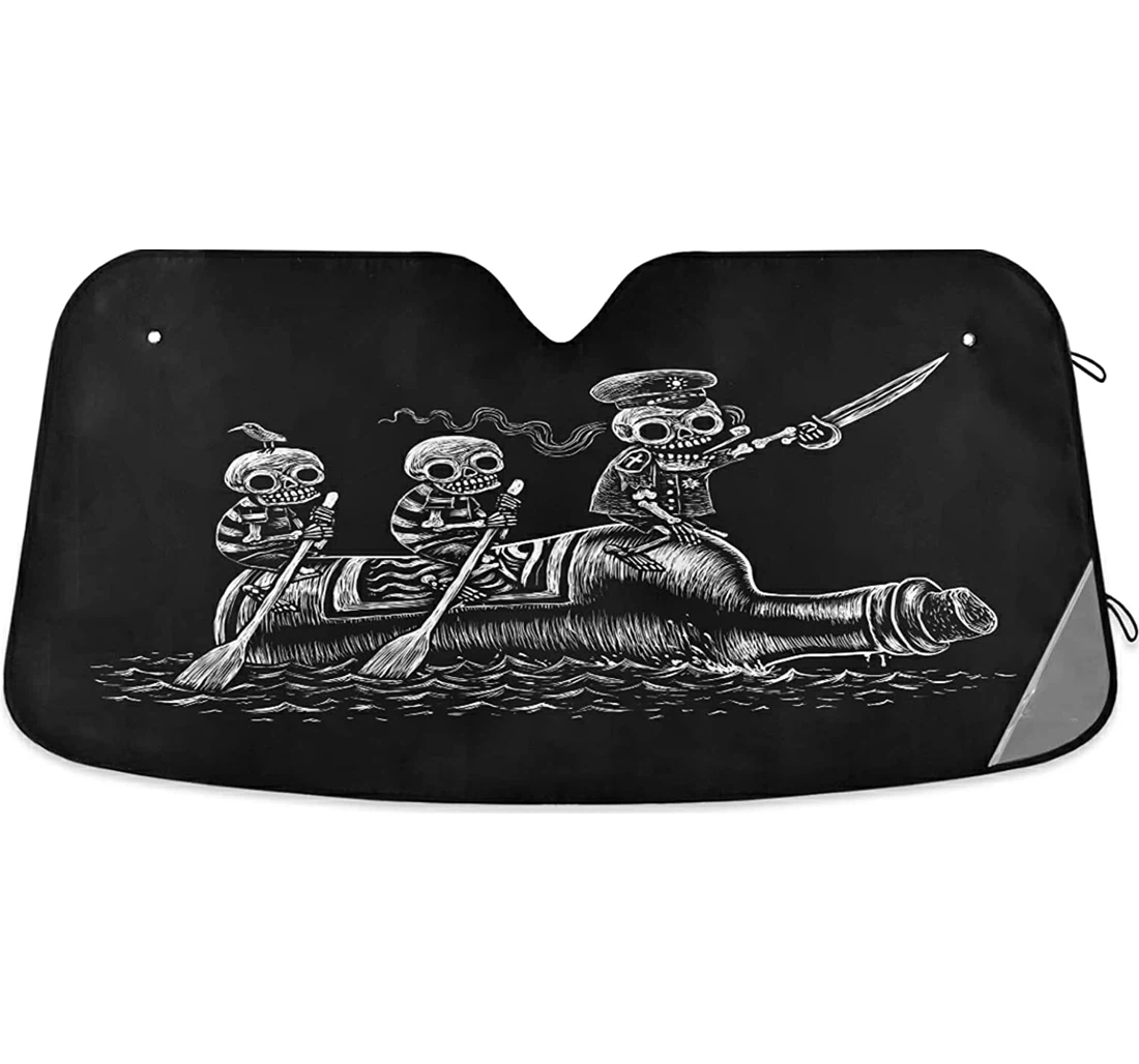 Funny Skull Ocean Day Of The Dead Halloween Auto Sun Shade