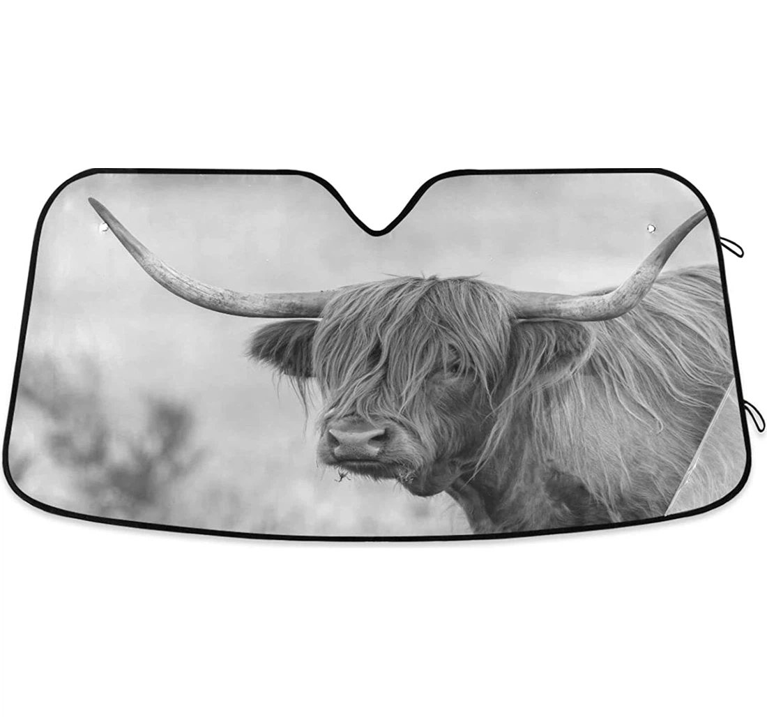 Close Bull Highland Cow Baby Auto Sun Shade
