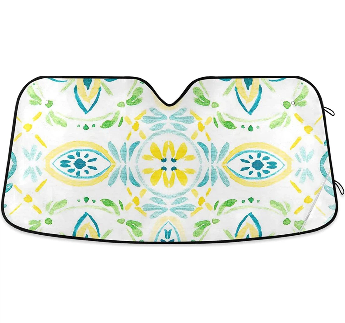 Italian Blue Yellow Tiles Auto Sun Shade