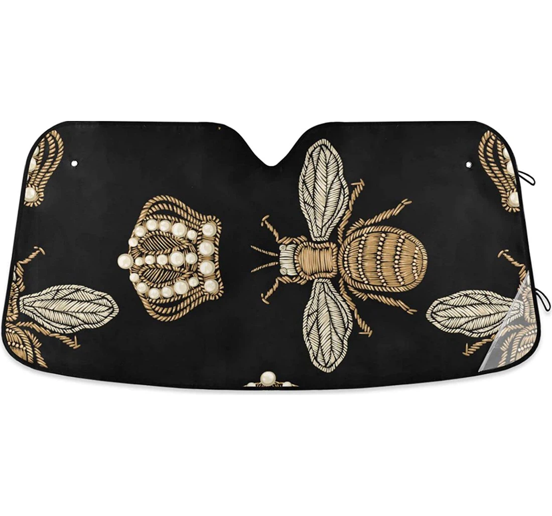 Gold Embroidery Bee Crown Black Auto Sun Shade