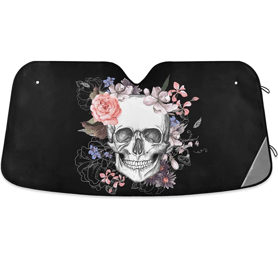 Skull Flowers Gothic Cars Auto Sun Shade