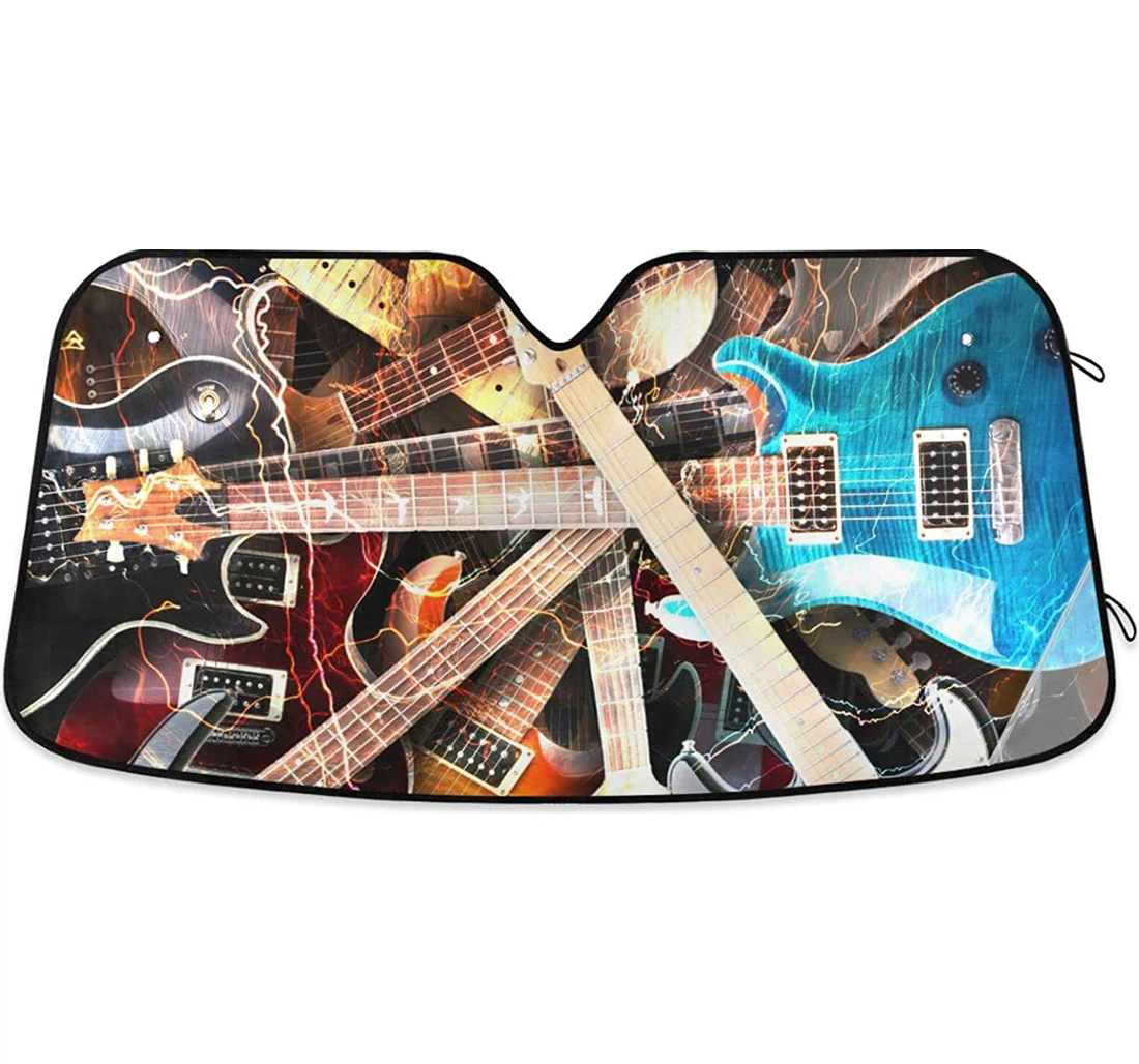 Rock Colorful Electric Guitar Lightnings Auto Sun Shade