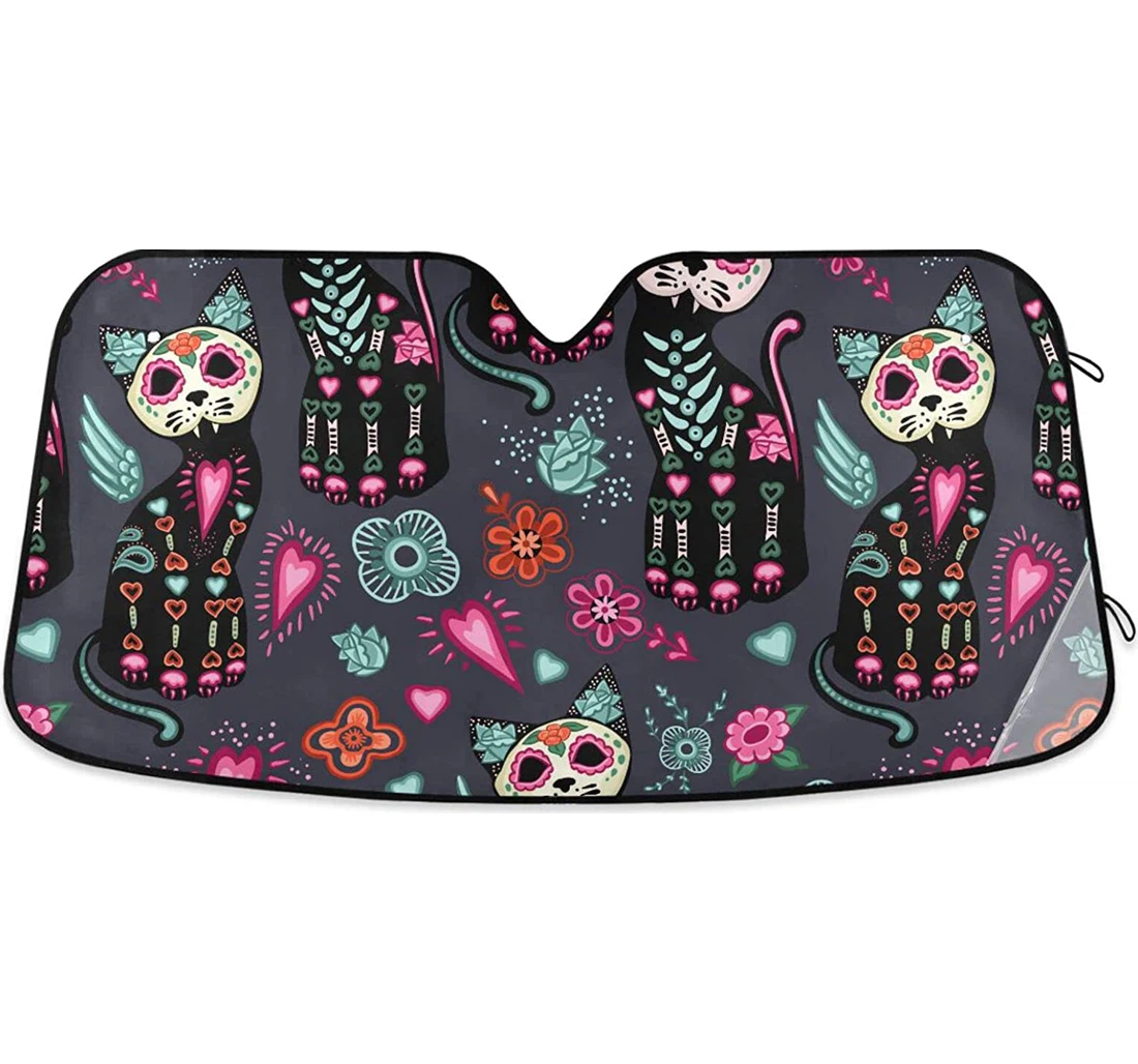 Halloween Cats Sugar Skull Flowers Cars One Size Auto Sun Shade