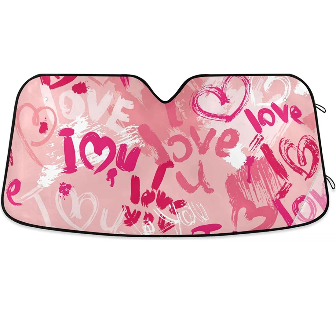 Valentines Day Pink Heart Doodle Auto Sun Shade