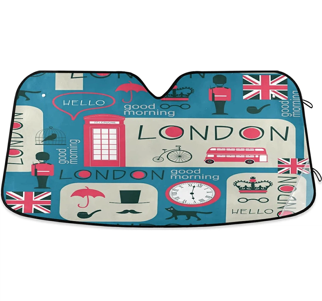 London Bus Union Jack Uk Flag Cat Telephone Booth Auto Sun Shade