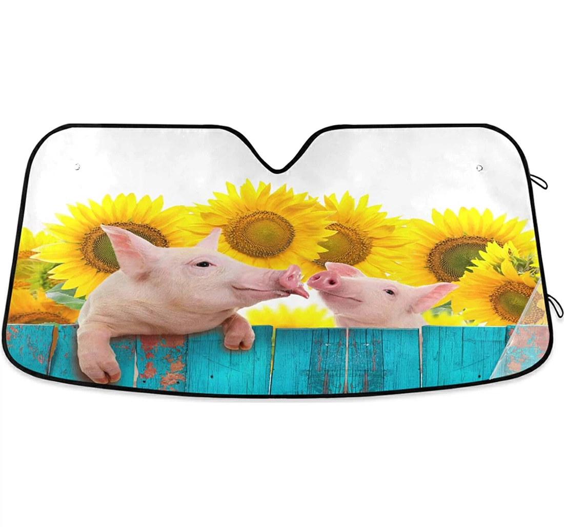 Funny Pig Sunflower Piggy Flower Floral Auto Sun Shade