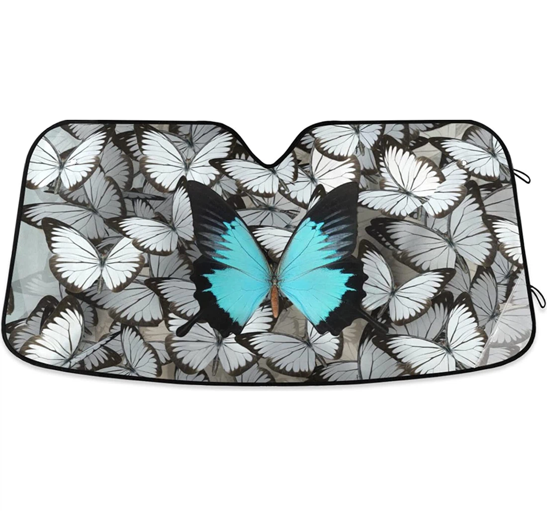 Blue Butterfly Gray Auto Sun Shade