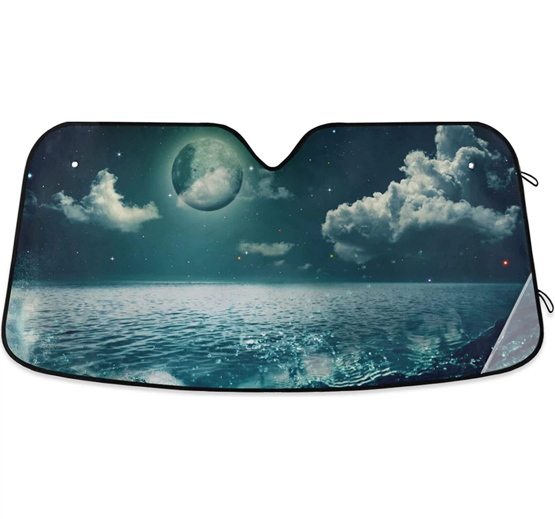 Full Moon Ocean Sea Night Cloud Lights Auto Sun Shade
