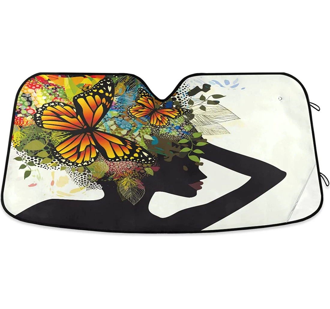Black Afro Girl Butterfly Floral African Auto Sun Shade