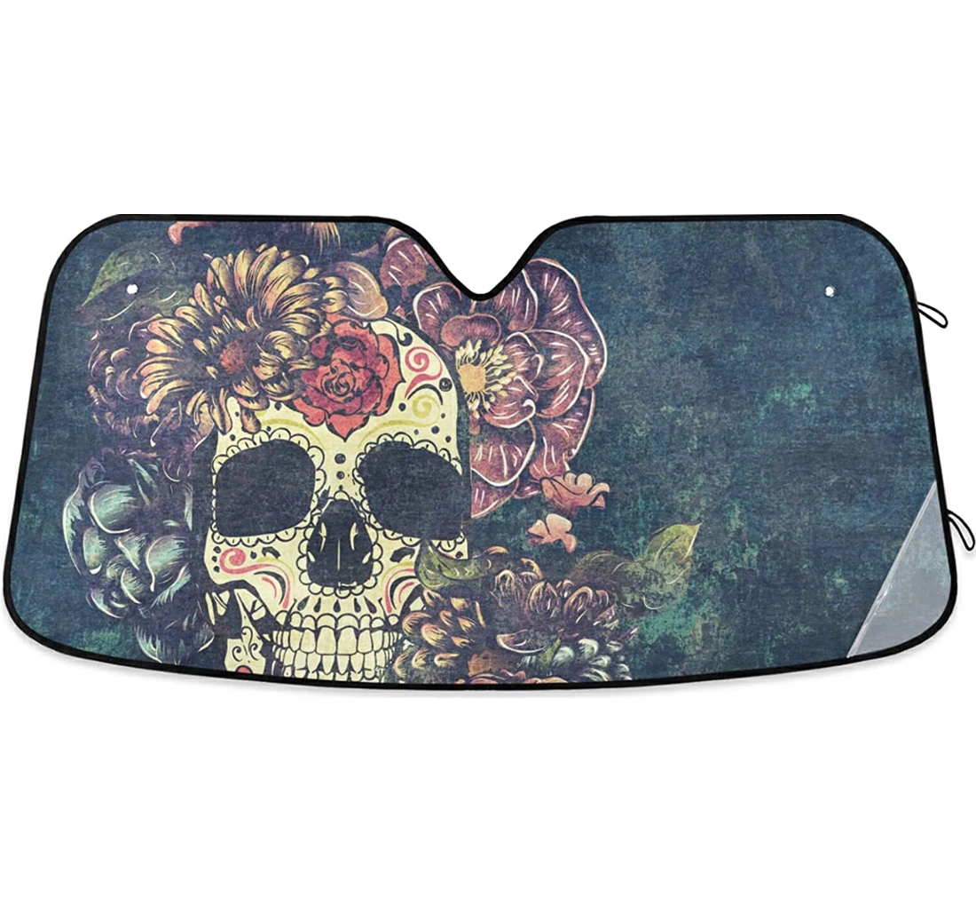 Floral Sugar Skull Pickup Auto Sun Shade