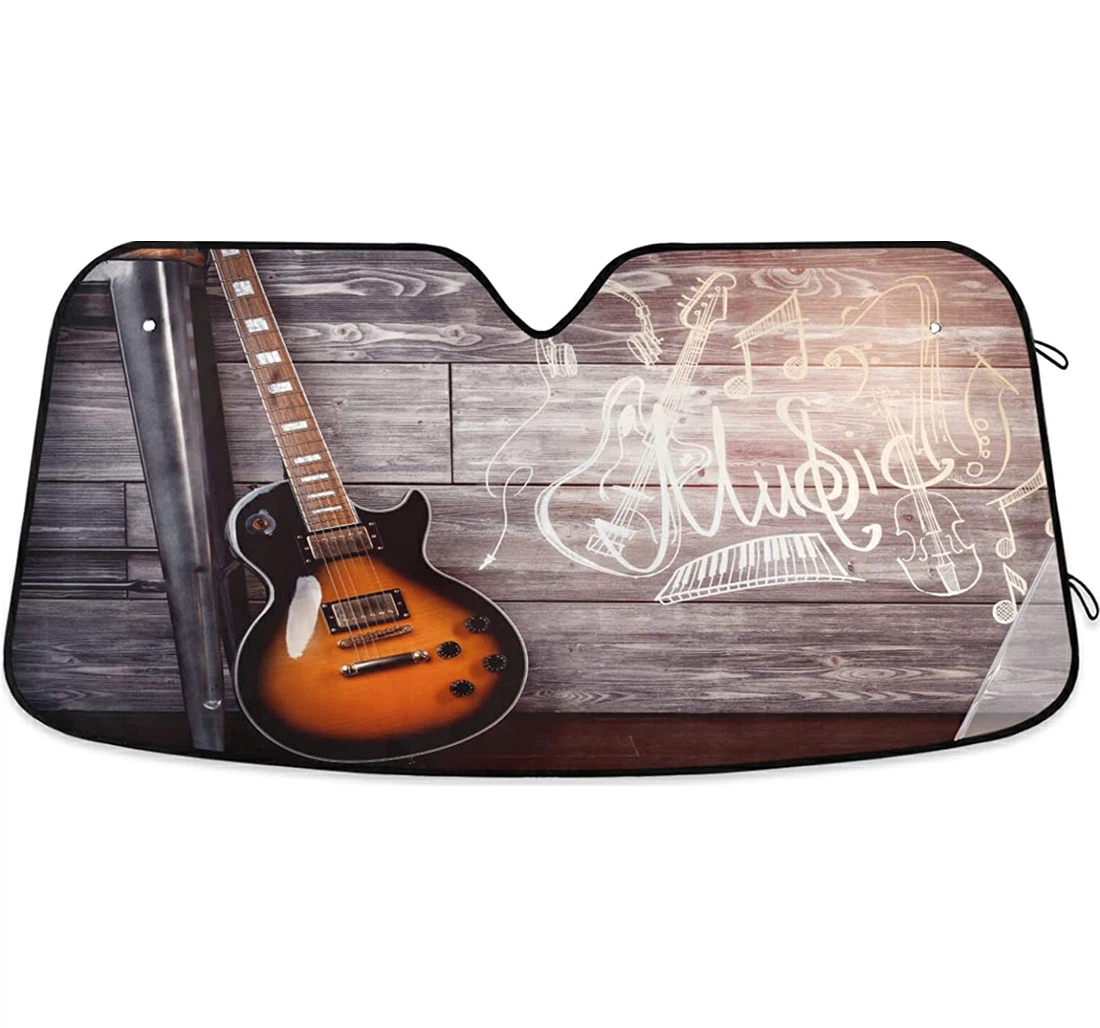 Guitar Sketch Wooden Auto Sun Shade