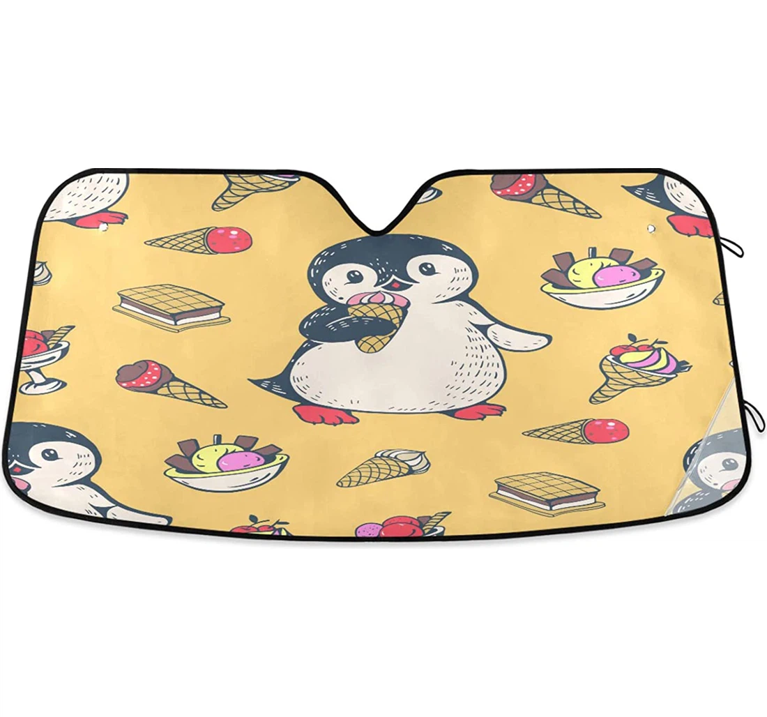 Cute Penguins Ice Cream Auto Sun Shade
