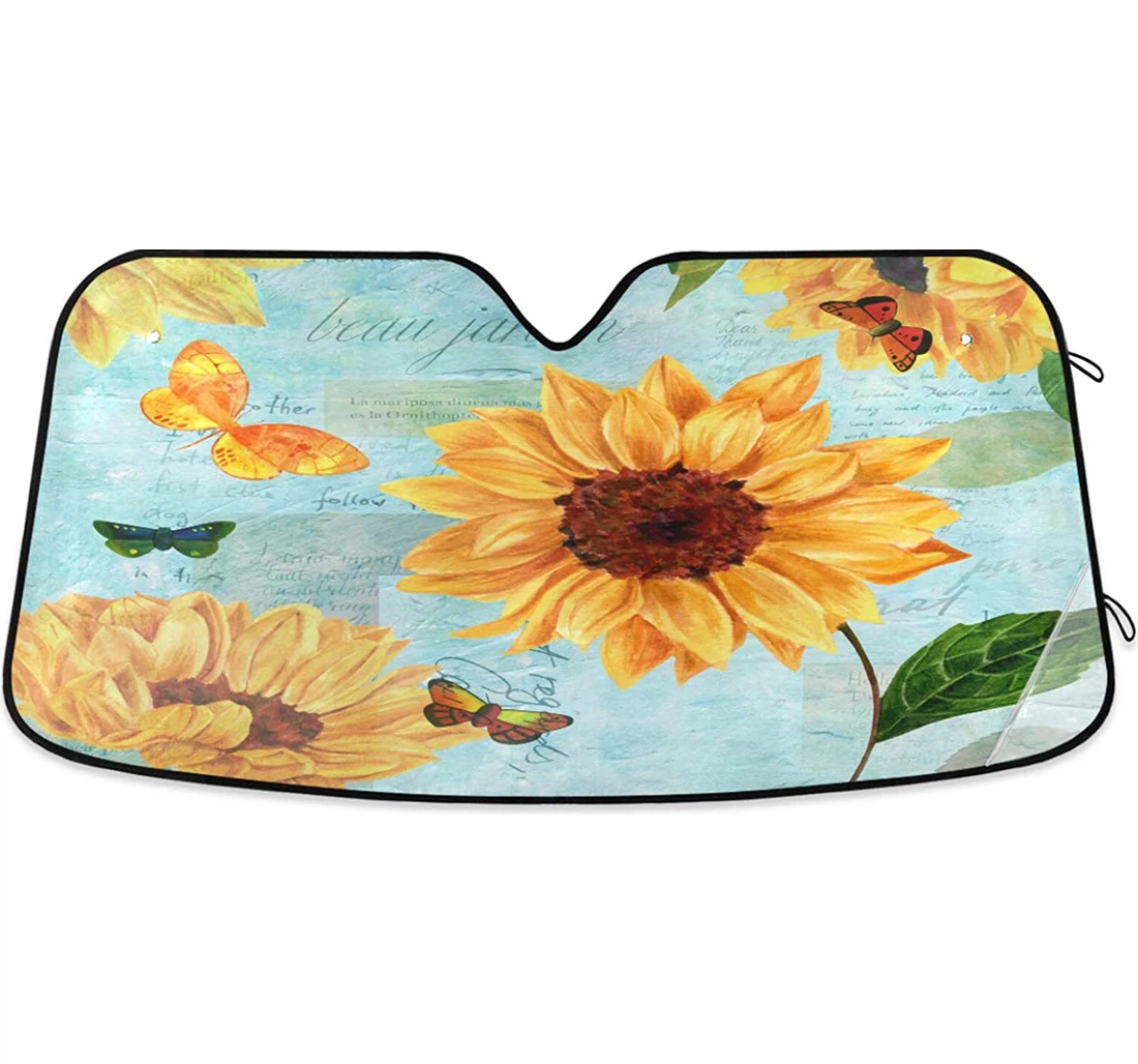 Sunflowers Butterflies Teal Harmful Auto Sun Shade