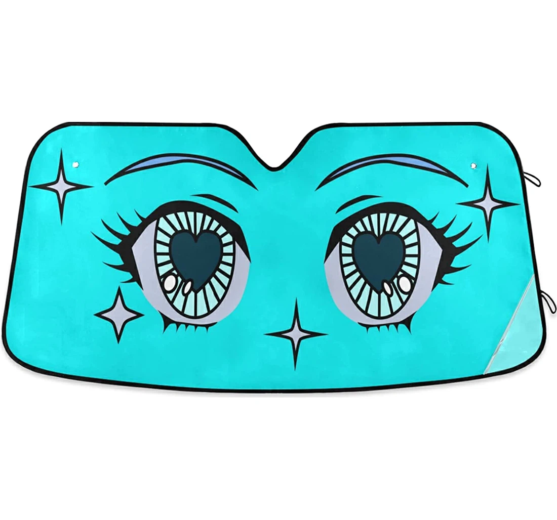 Cartoon Women Eyes Turquoise Auto Sun Shade