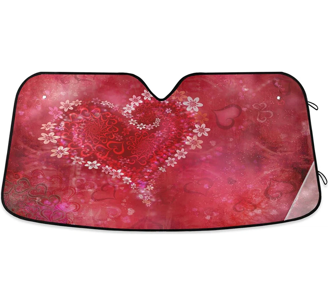 Red Valentines Day Flower Love Heart Auto Sun Shade