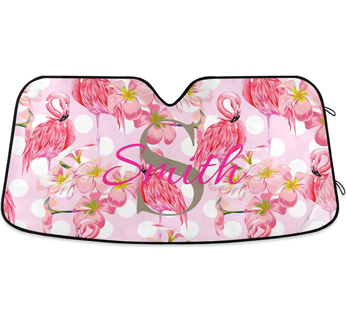 Custom With Name Personalized Floral Flamingos Tropical Flowers Auto Sun Shade