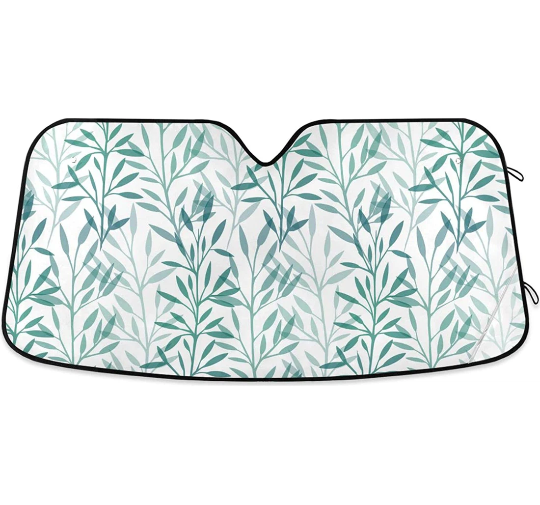 Seamless Texture With Green Transparent Leaves Branches On White Automobile Auto Sun Shade