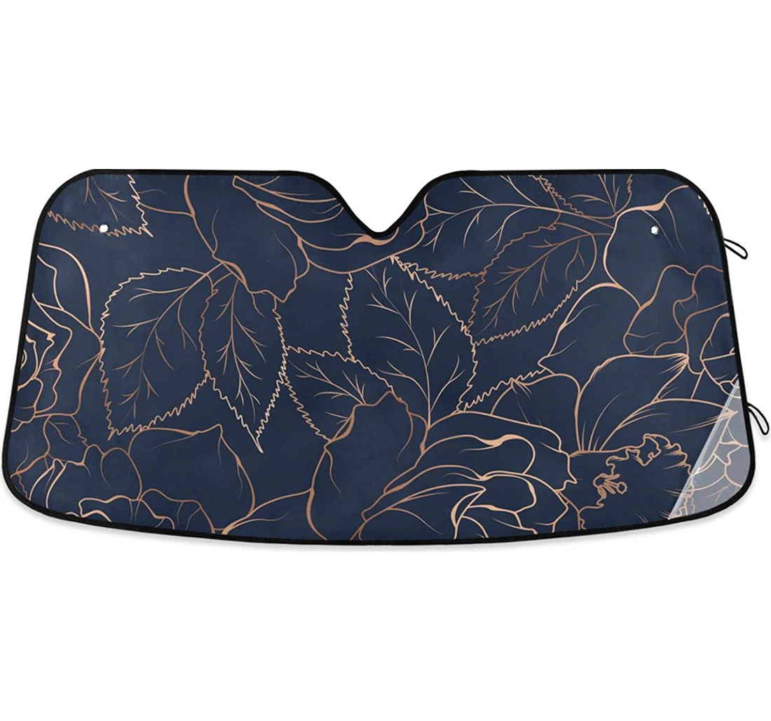 Navy Blue Gold Rose Peony Floral Auto Sun Shade