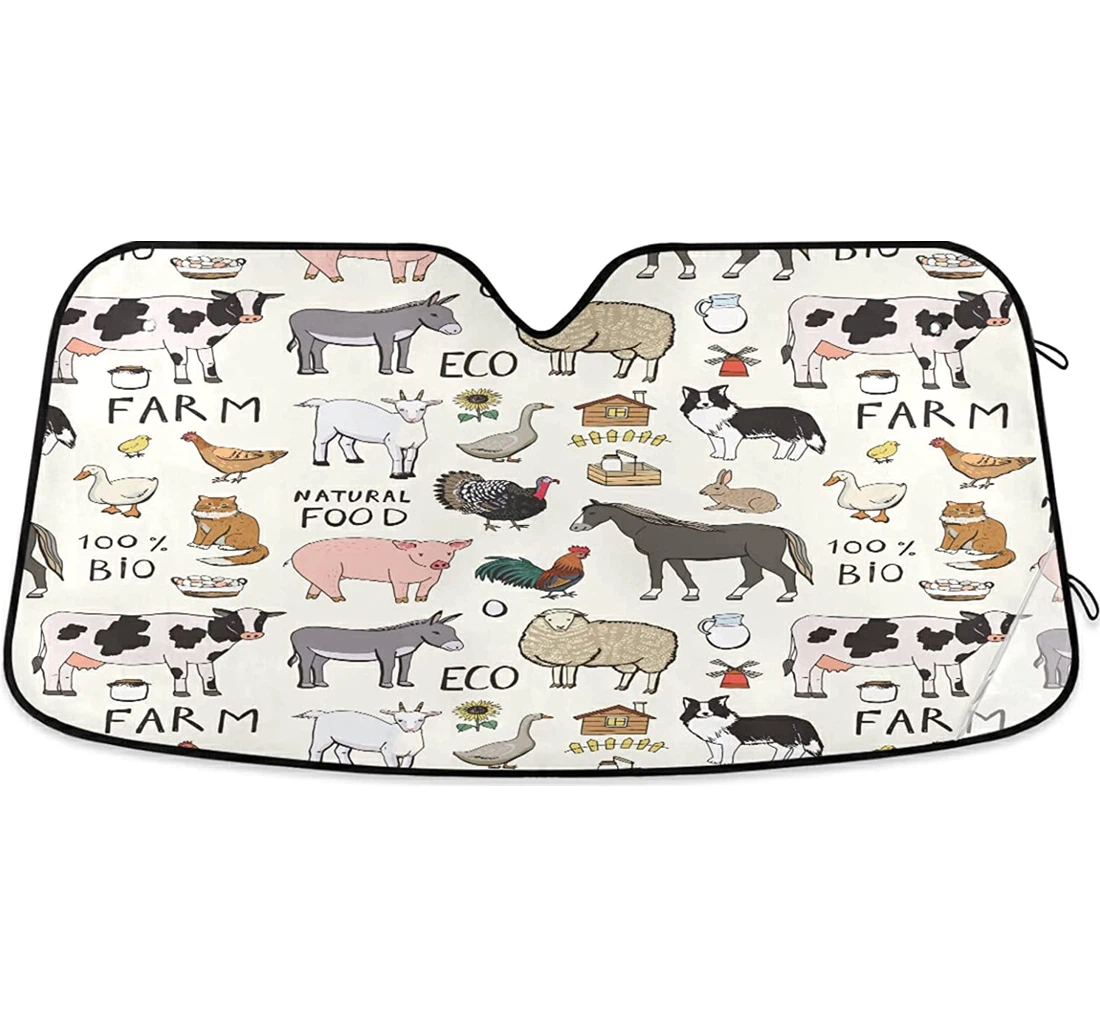 Farm Animals Cow Chicken Horse Baby Auto Sun Shade