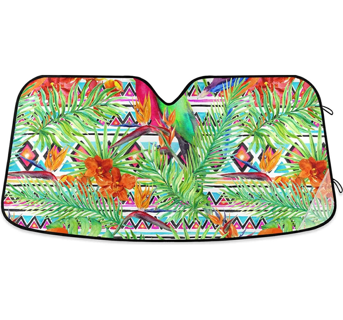 Tropical Leaves Parrot Birds Auto Sun Shade
