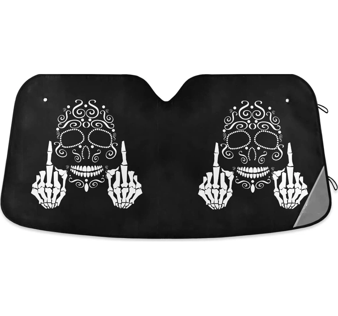 Skull Middle Finger Up Cars Auto Sun Shade