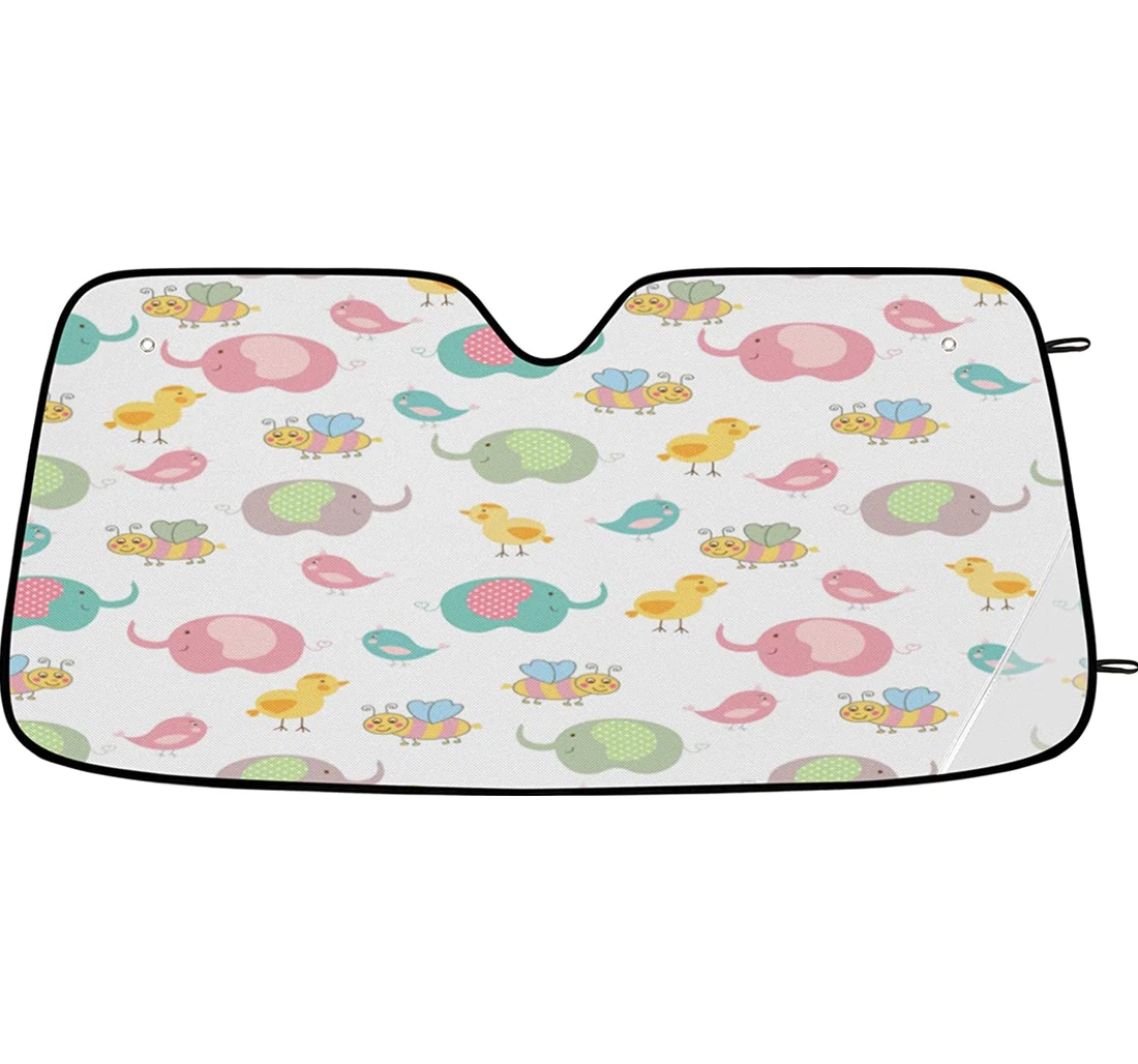 Cartoon Elephant Birds Bee Auto Sun Shade