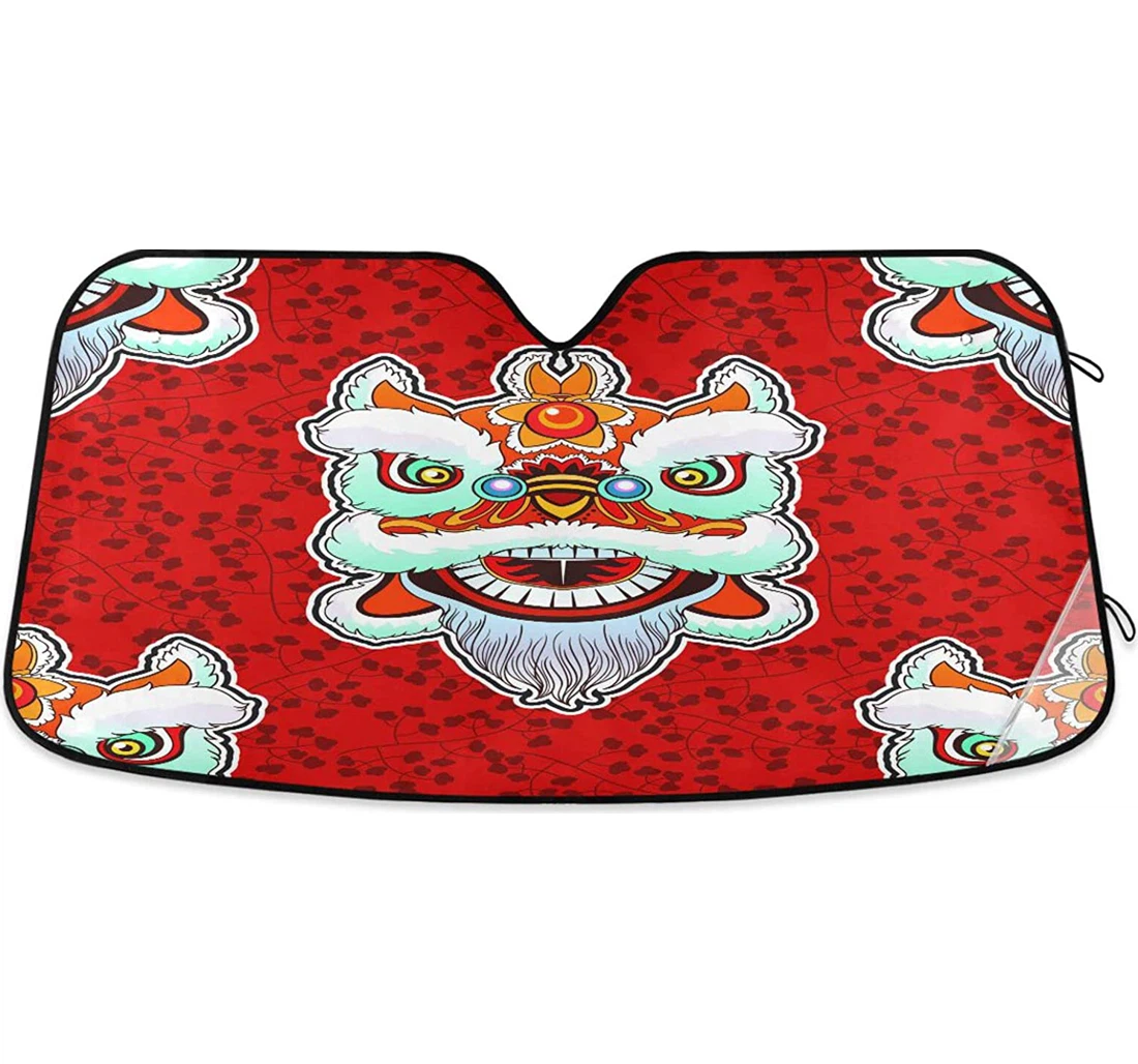 Chinese Dancing Lion Pattern Summer Auto Sun Shade