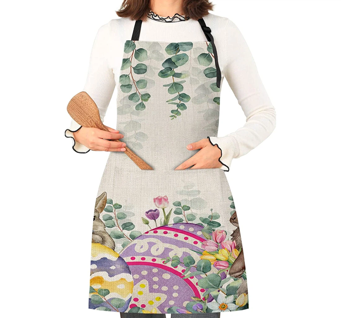 Happy Easter Eggs Bunny Spring Eucalyptus Leaf Apron