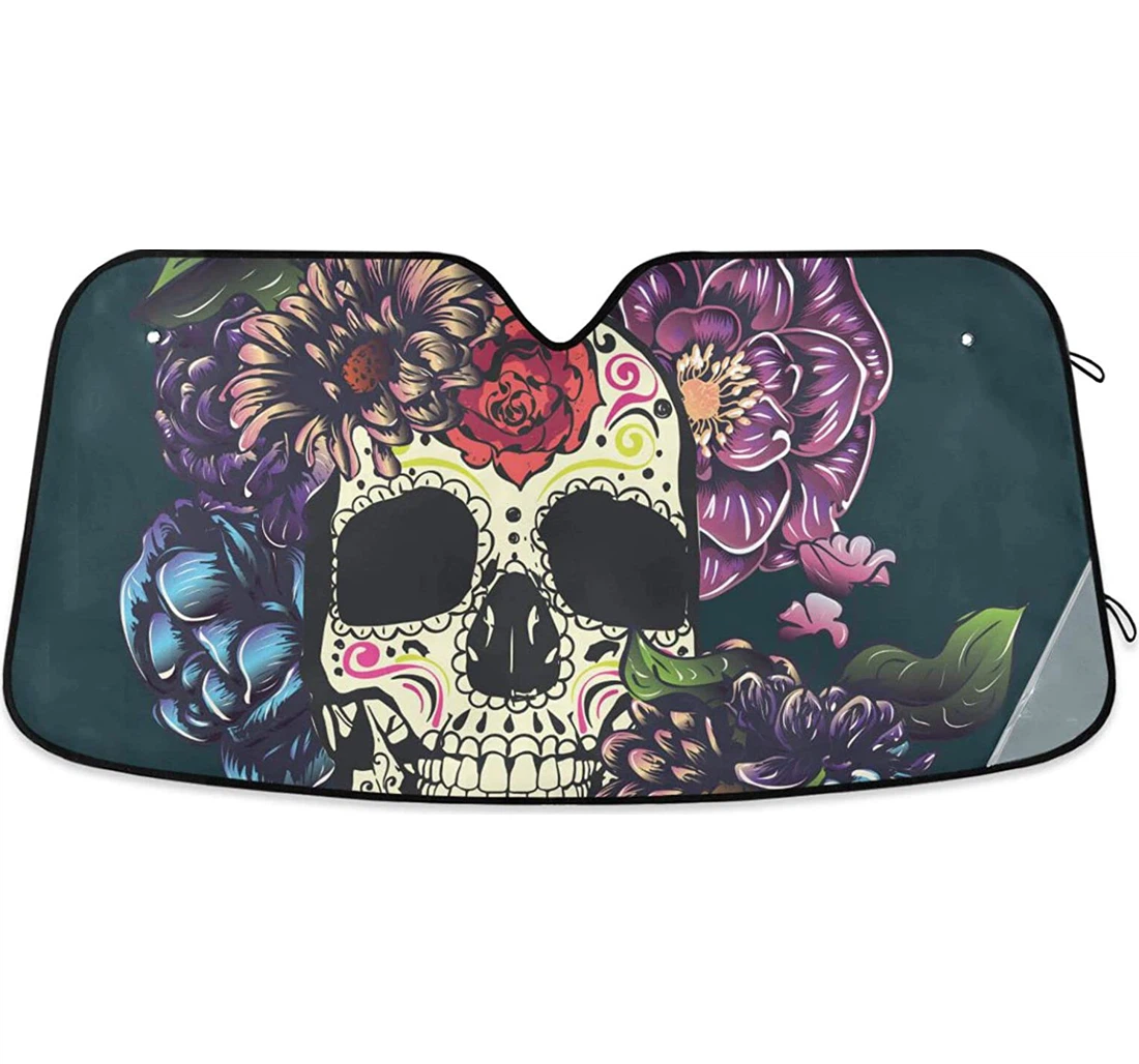 Day Dead Floral Sugar Skull Flower Sunscreen Auto Sun Shade