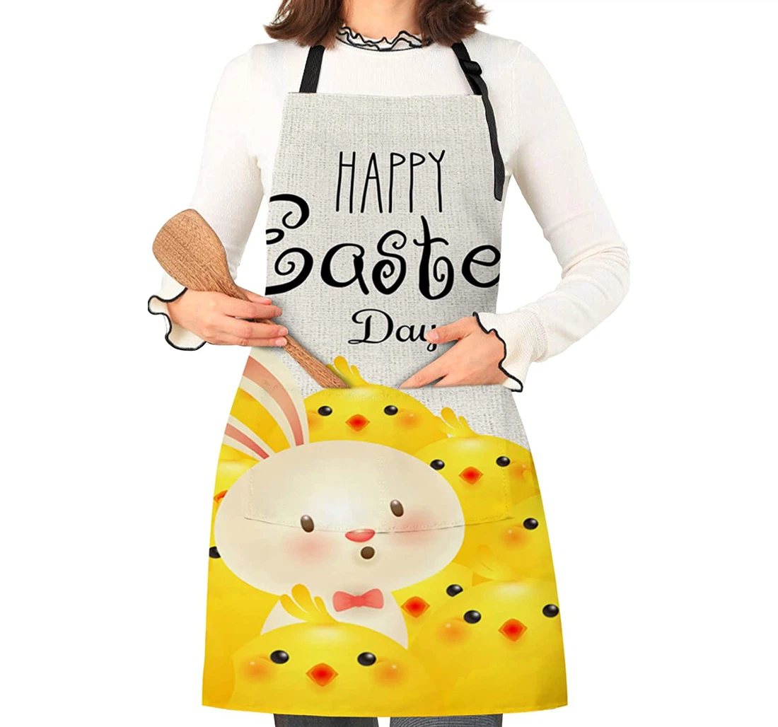 Happy Easter Cartoon Bunny Yellow Chick Animals Apron