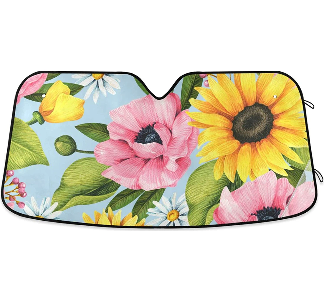 Floral Sunflowers Leaves Auto Sun Shade