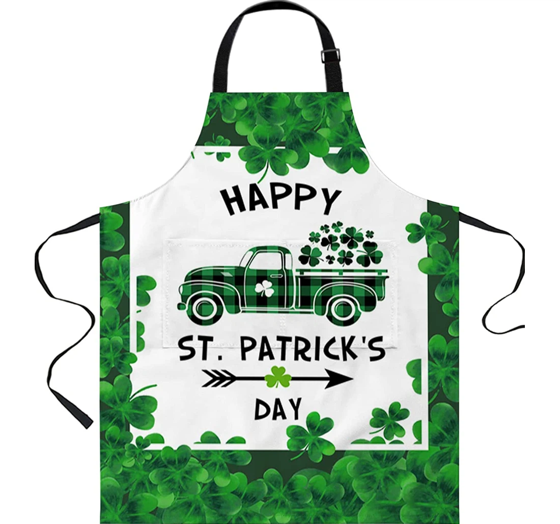 Happy St Patrick's Day Farm Truck White Server Chef Apron