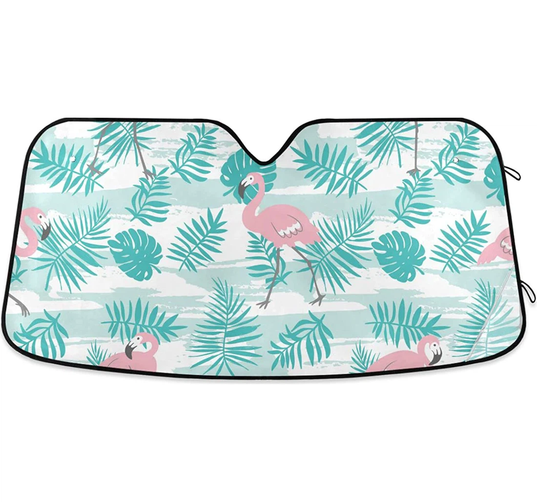 Tropical Turquoise Palm Leaves Pink Flamingos Auto Sun Shade