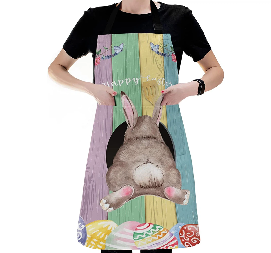 Lovely Easter Rabbit Tail Rainbow Wooden Plank Apron