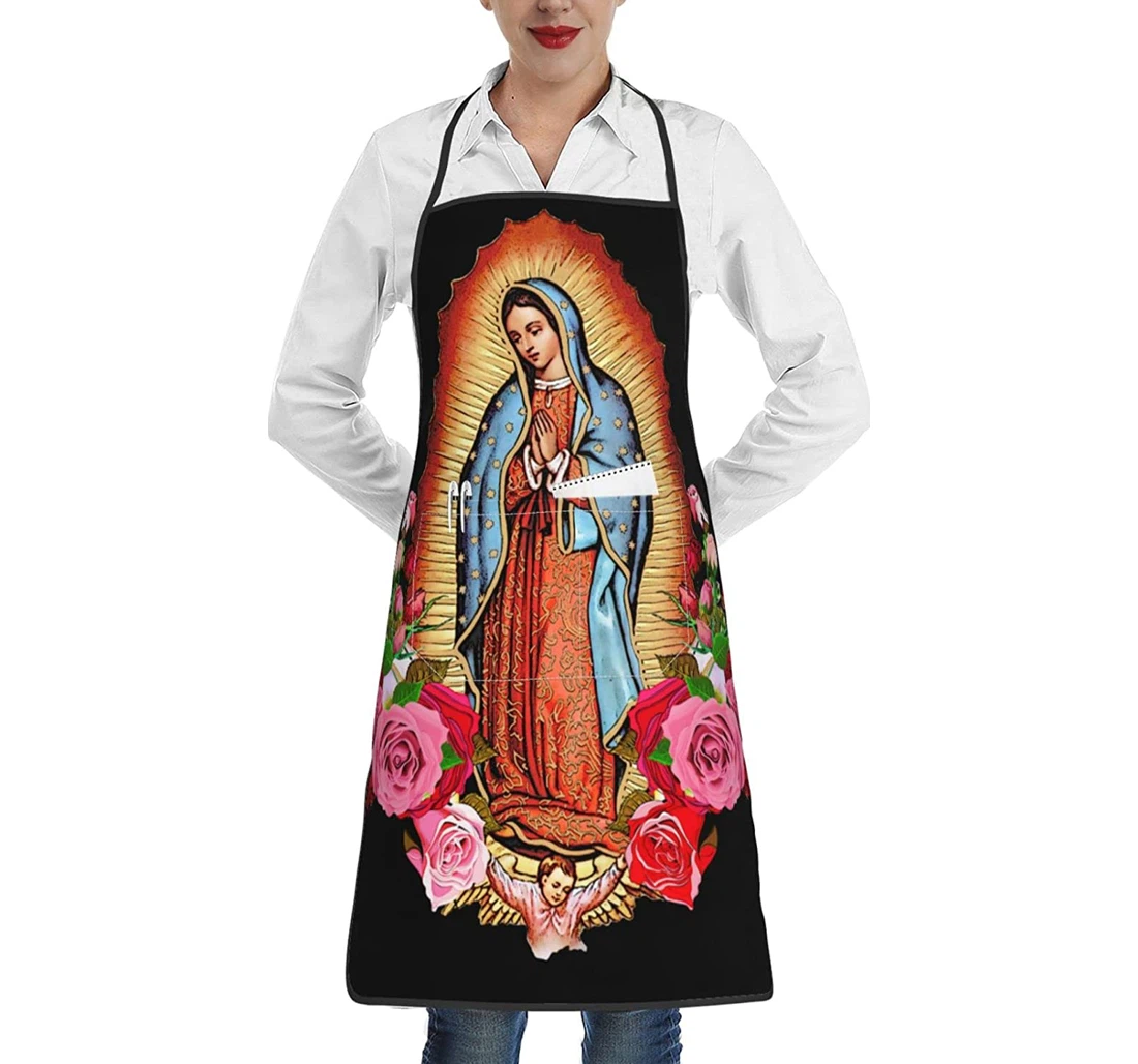 Virgen De Guadalupe Virgin Mary Flowers Pocket Wai Apron