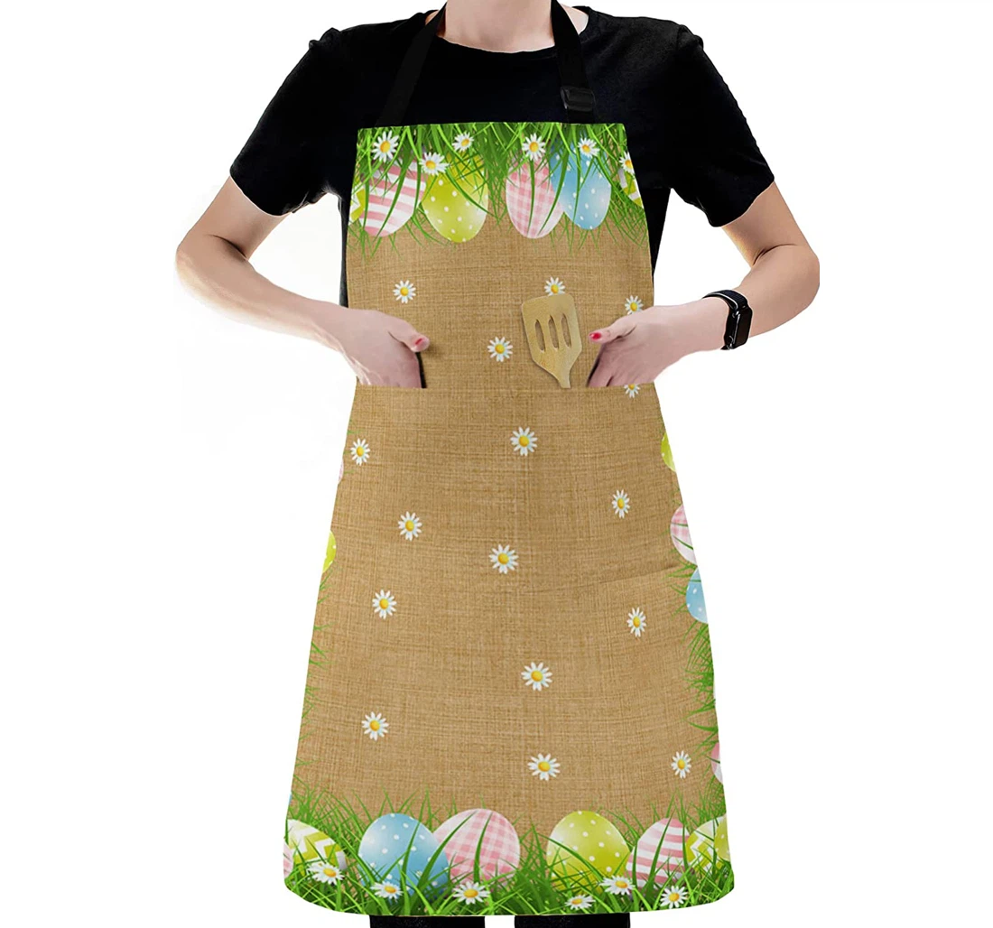 Spring Easter White Daisy Flower Eggs And Grass Apron