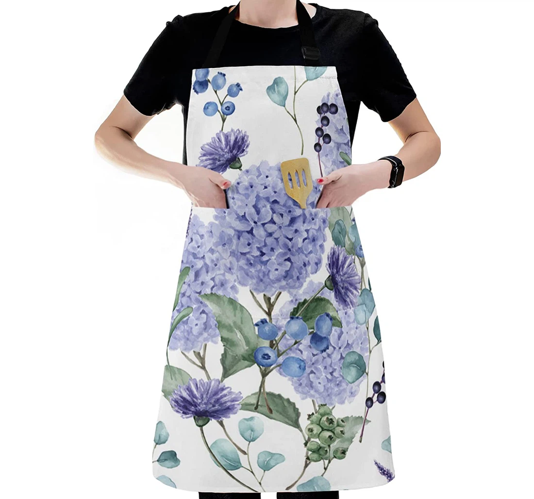 Spring Watercolor Purple Hydrangea Apron