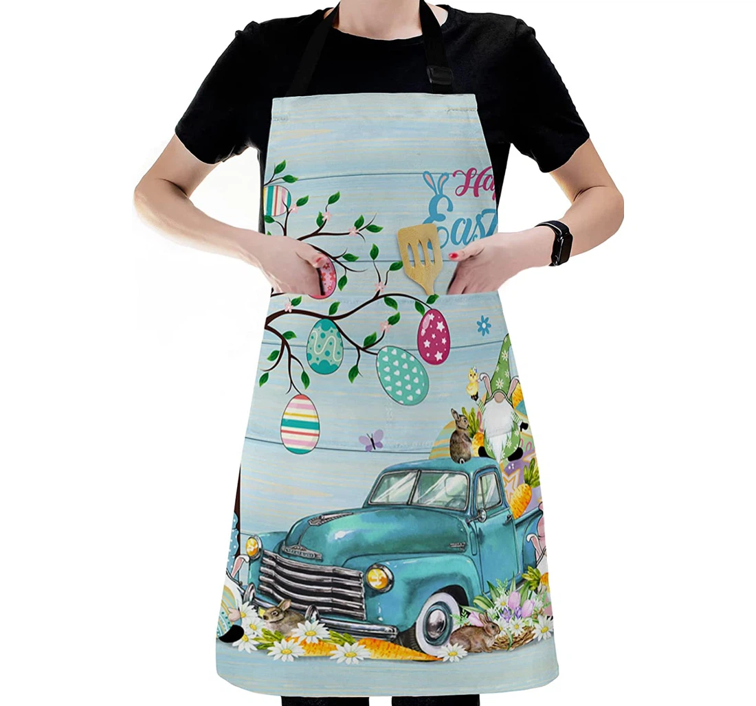 Spring Easter Farm Truck White Daisy And Gnome Apron