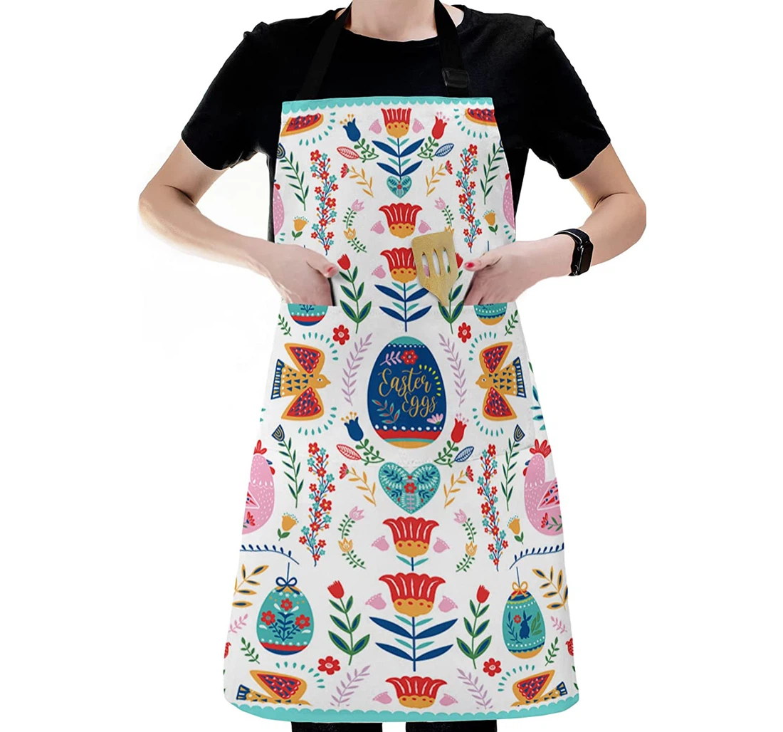 Ethnic Easter Tribe Eggs Flowers Bunny Cartoon Theme Apron