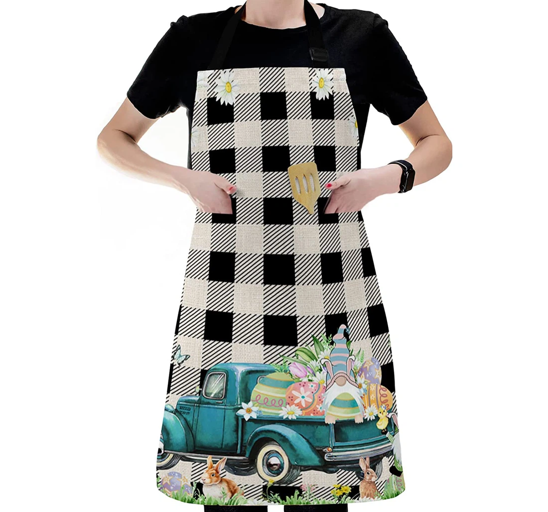 Happy Easter Country Wild Rabbit Tail Blue Truck Apron