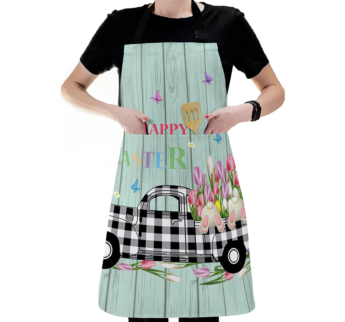 Spring Easter Black White Truck Apron