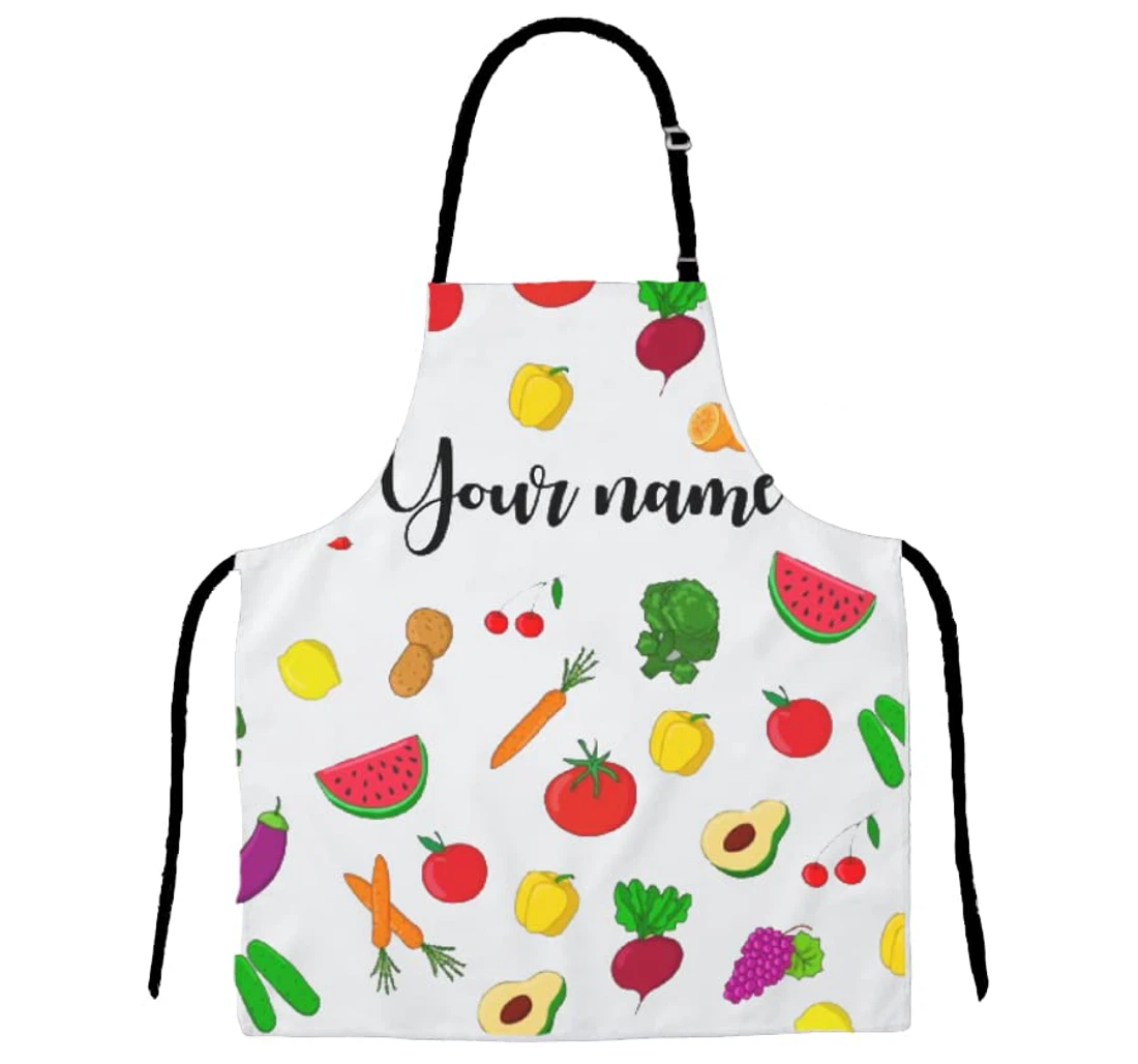 Personalized Chef Custom Text Vegetable Print Apron Chef Gift Dad Mom Apron