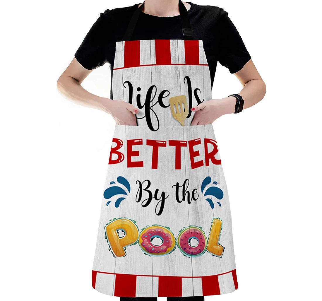 Summer Cartoon Pool Life Texts Apron