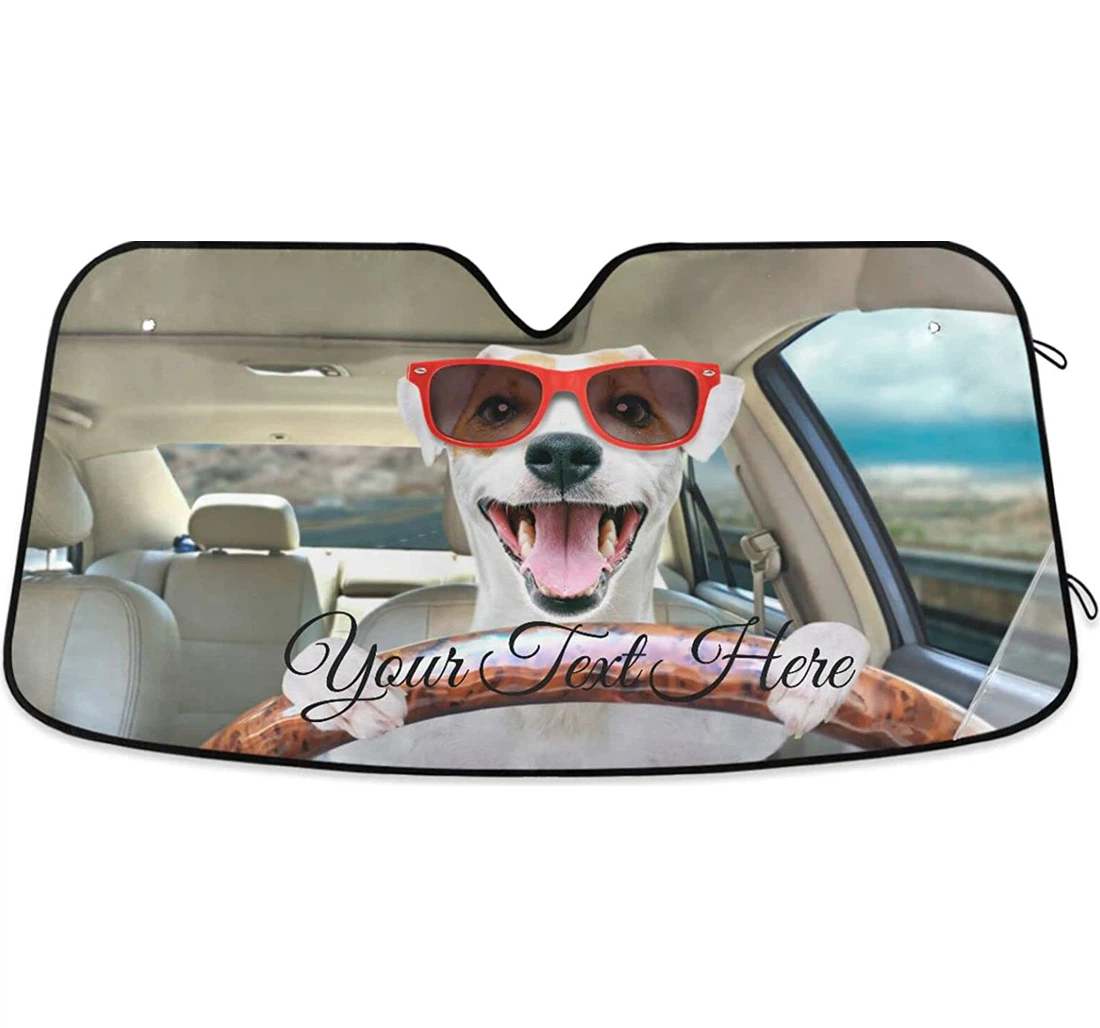Custom Funny Dog Jack Russell Terrier Drive With Add Own Text Message Personalized Auto Sun Shade