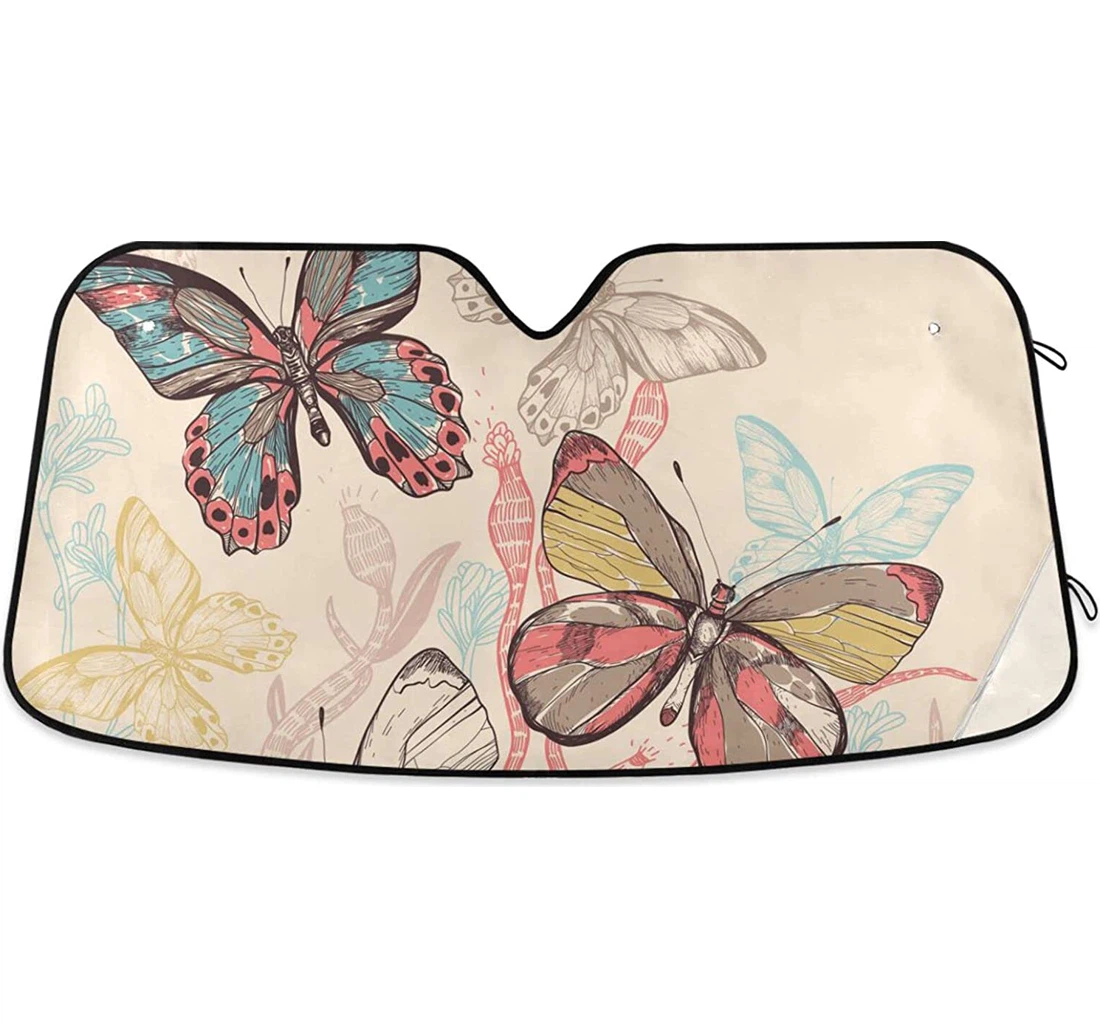 Colorful Flying Butterflies Auto Sun Shade